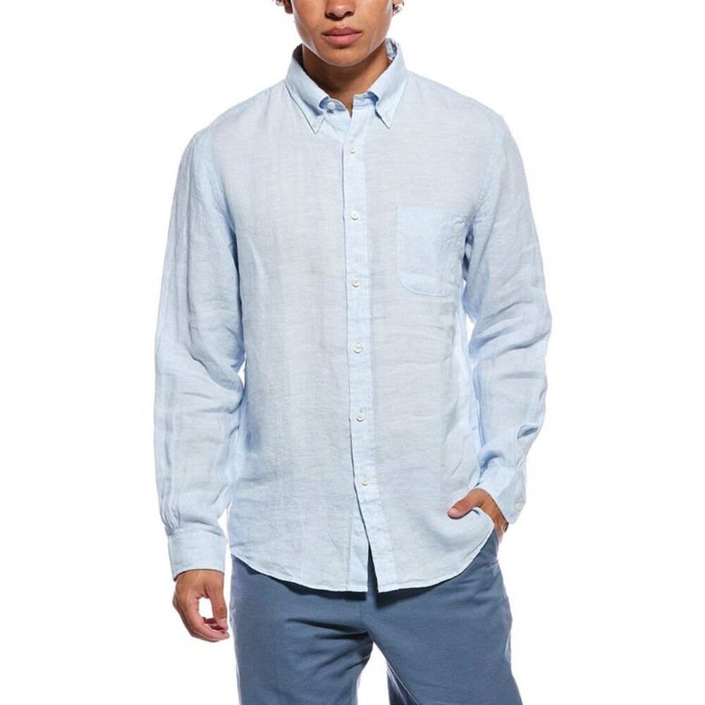 Brooks Brothers Mens Sport Fit Linen Shirt, Blue